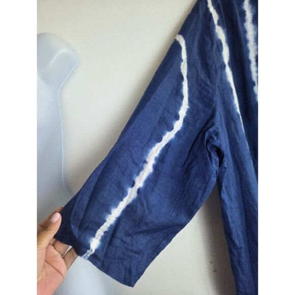 Chico's Indigo Blue & White Tie Dye 100% Linen Open Cardigan/Kimono size 3P/18P - Picture 6 of 9